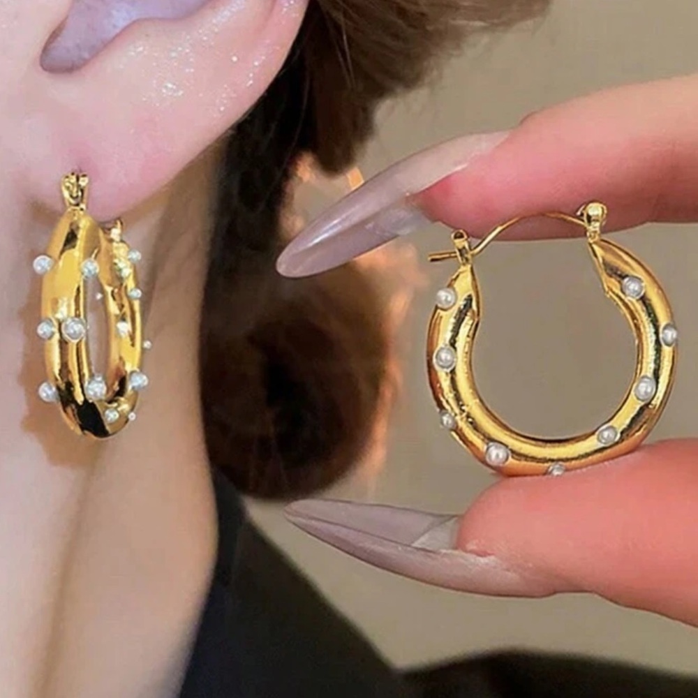Polka dot pearl hoop gold earrings trendy 2026 coquette quiet luxury